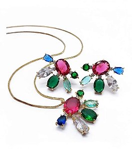 Conjunto Gota Cristal e Navete Rubelita