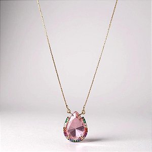 Colar Gota Rosa Cristal