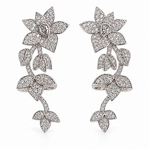 Brinco Ear Cuff Flor Ródio Branco