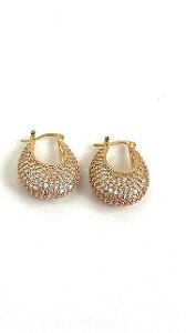 Brinco Argola Arredondada Cravejado Ouro 18K
