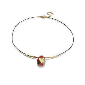 Choker Pedra Natural Vermelha e Coração