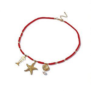 Colar Coral com Charms Marítimos