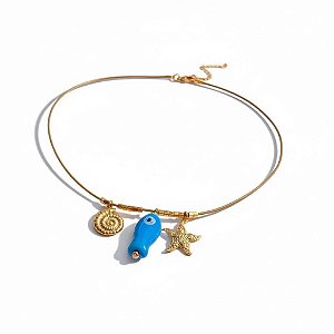 Choker Mar Dourado com Peixe Azul