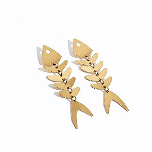Brinco Espinha de Peixe Banhado a Ouro 18K