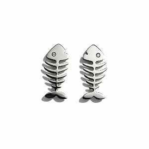 Brinco Espinha de Peixe Banhado a Ródio Branco