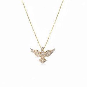 Colar Cordão Baiano Pingente Espírtio Santo Cravejado Ouro 18K