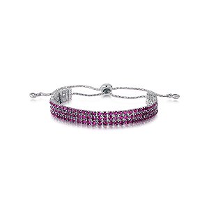 Pulseira Riviera Tripla Rubi Regulável Ródio Branco