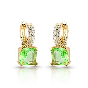 Brinco Argola Cravejado e Pedra Cristal Green Light Ouro 18K