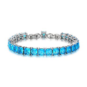 Pulseira Pedraria Quadrada Azul Ciano