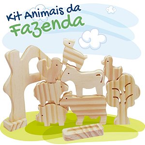 Kit Animais da Fazenda - Pachu -Brinquedo Educativo Madeira