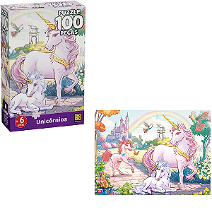Quebra-Cabeça Puzzle Grow Unicórnios - Magia em 100 Peças