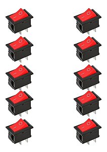 Chave Gangorra 2 Posições Kcd11-101 (Mini) Interruptor Liga/Desliga Vermelho - 10 Peças