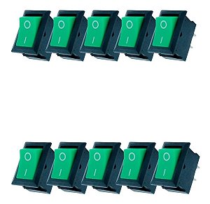 Chave Gangorra 2 Posições Kcd11-101 (Mini) Interruptor Liga/Desliga Verde - 10 Peças