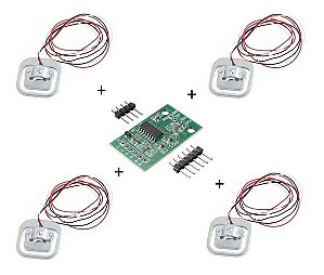 Kit Módulo Conversor HX711 para Sensor de Peso + 4 Sensores Célula de Carga - 50kg