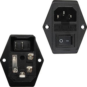 Tomada Fêmea Porta Fusível Com Interruptor Com Led Para Painel