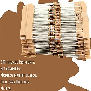 Kit 560 Resistores 56 Valores 1/4w 5% na Maleta