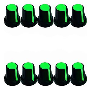 Knob Potenciômetro Eixo Estriado 6mm 481 - 10 Peças Verde