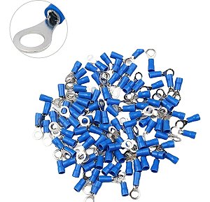 100 Terminal Pre Isolado Olhal 2,5mm Azul Rv2-5 12/10awg
