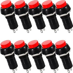 Kit 10 Chave Botão Push Button Pbs-11b Vermelha Sem Trava