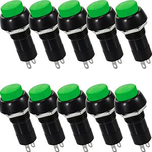 Chave Botão Push Button Pbs-11a Verde Com Trava Kit 10 Peças