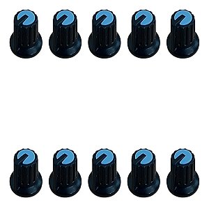 Kit 10 Knob Ka481 Para Potenciômetro Rotativo Eixo Estriado 6mm Preto Azul