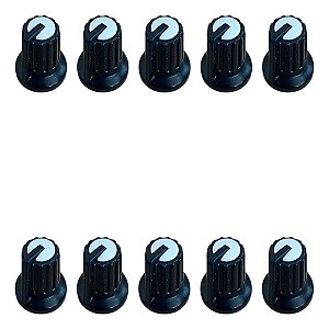 Kit 10 Knob Ka481 Para Potenciômetro Rotativo Eixo Estriado 6mm Preto Branco