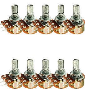 Kit 10 Potenciômetro Rotativo Com Chave Wh160-b 100k L16 3 Terminais