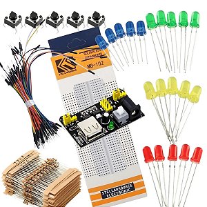Kit Protoboard 830 Pontos Com 100 Resistores 20 Leds Difuso Módulo Fonte 12V