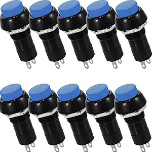 Kit 10 Chave Botão Push Button Pbs-11b Azul Sem Trava Azul