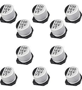 Kit 10 Capacitores 100uf 16v Smd 6.3x5.4mm Alta Qualidade