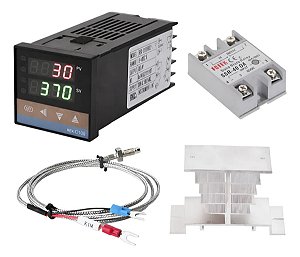 Kit Controlador Temperatura REX-C100 PID Completo com SSR 40DA Termopar Tipo K Dissipador Bivolt