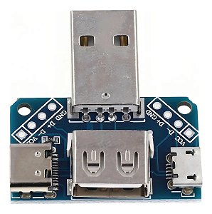 Adaptador Usb 4 Em 1 - Usb Tipo C, Microusb, Usb Fêmea E Dip Azul