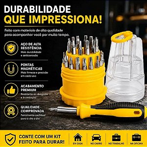 Jogo Kit Chaves Precisão 31 Peças Fenda Torx Alen Philips e Jogo de Ferramentas Chaves de Fenda/Philips