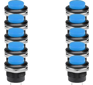 Kit 10 Chaves Push Button R13-507 Botão Start Azul Bujão 16mm Interruptor