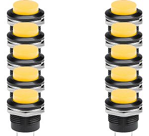 Kit 10 Chaves Push Button R13-507 Botão Start Amarelo Bujão 16mm Interruptor