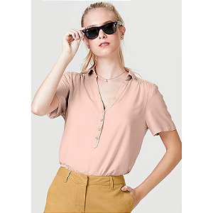Camisa Básica Feminina Com Fechamento Por Botões - Rosa