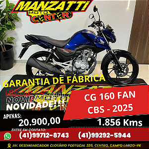 Moto Honda CG 160 Fan CBS Azul 2025 - Garantia de Fábrica