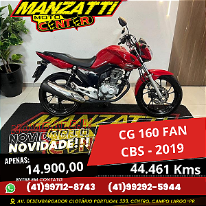 Moto Honda CG 160 Fan CBS Vermelha 2019