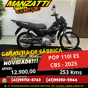Moto Honda POP 110i ES CBS Preta 2025 - Garantia de Fábrica