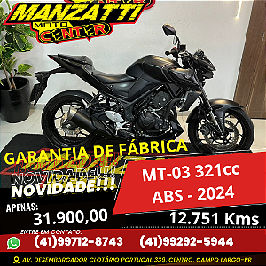 Moto Yamaha MT-03 ABS 321cc Preta 2024 - Garantia de Fábrica