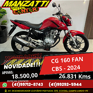 Moto Honda CG 160 Fan CBS Vermelha 2024