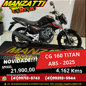 Moto Honda CG 160 Titan ABS Preta 2025 - Garantia de Fábrica