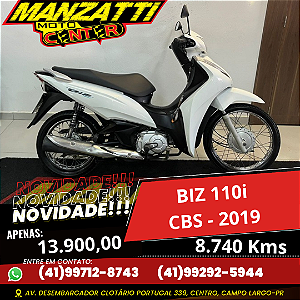Moto Honda BIZ 110i Branca CBS 2019