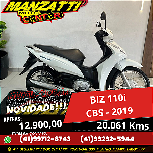 Moto Honda BIZ 110i Branca CBS 2019