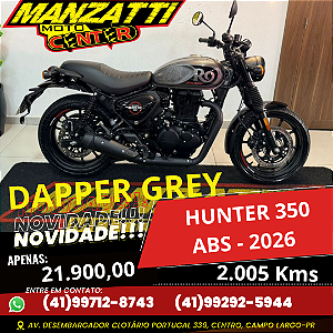 Moto Royal Enfield Hunter Dapper Grey 350 ABS Cinza 2026 - Garantia de Fábrica