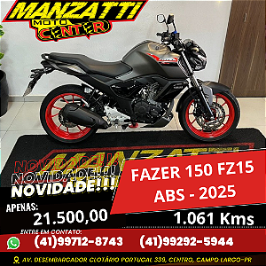 Moto Yamaha Fazer FZ15 ABS 150cc Cinza 2025 - Garantia de Fábrica