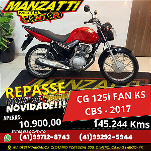 Moto Honda CG 125 FAN KS Vermelha 2017 - REPASSE