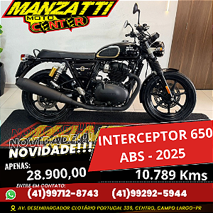 Moto Royal Enfield Interceptor 650 ABS Preta 2025 - Garantia de Fábrica