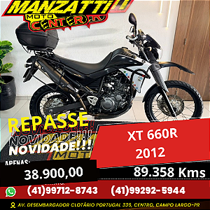 Moto Yamaha XT 660R Preta 2012 - ÍNICO DONO - REPASSE