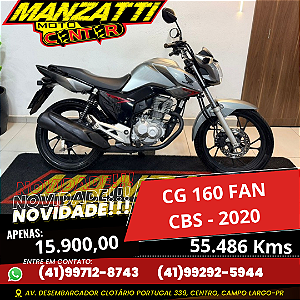 Moto Honda CG 160 Fan CBS Cinza 2020